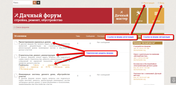 Ссылки на форуме компании "Дачный мастер"