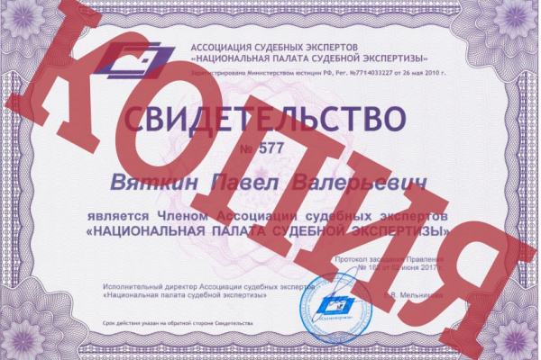 Свидетельство Генерального директора ООО "Дачный мастер" о членстве в "Национальной палате судебной экспертизы"