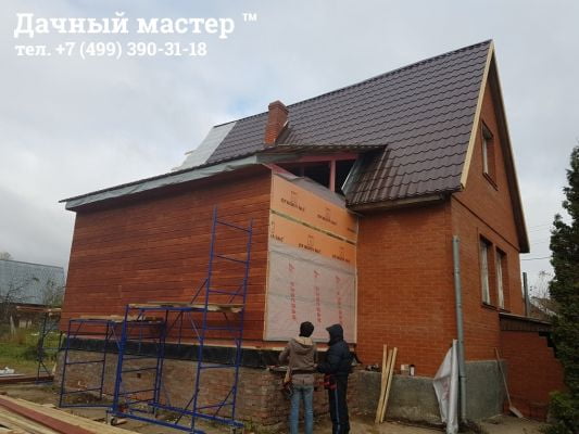 Наружное перекрестное утепление пристройки "Пеноплэксом". Толщина 50 мм.