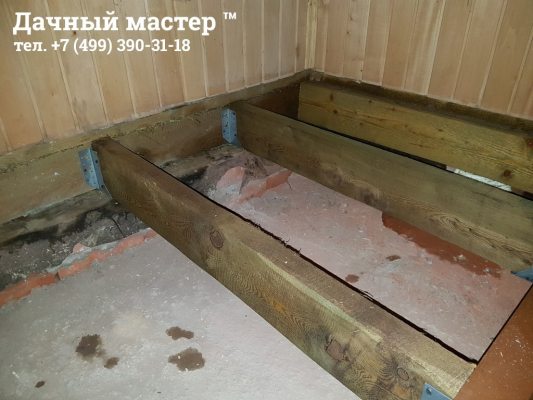 Монтаж лаг из лиственницы в бане